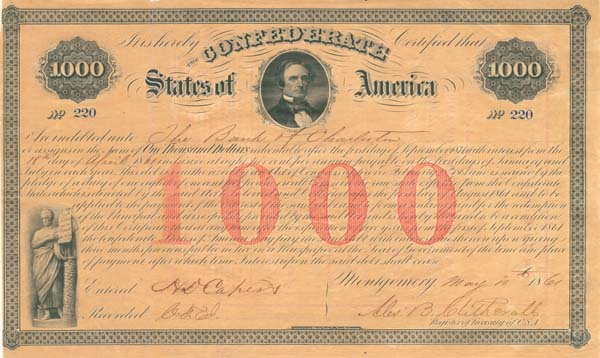 Confederate-Montgomery $1,000 Bond